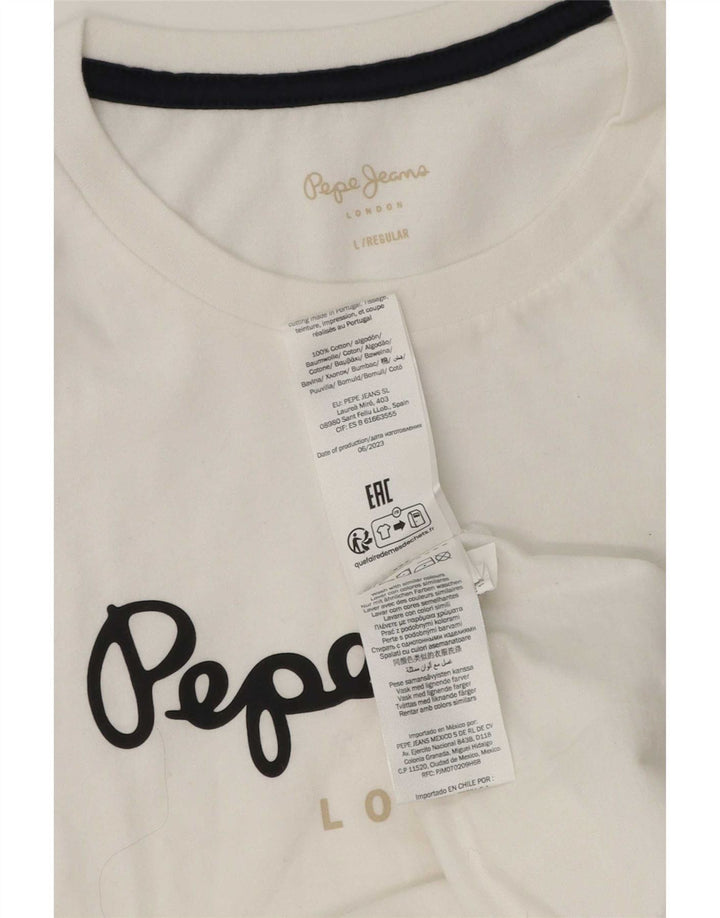 PEPE Jeans Herren-T-Shirt mit normaler Passform, Grafik, Größe L, aus weißer Baumwolle