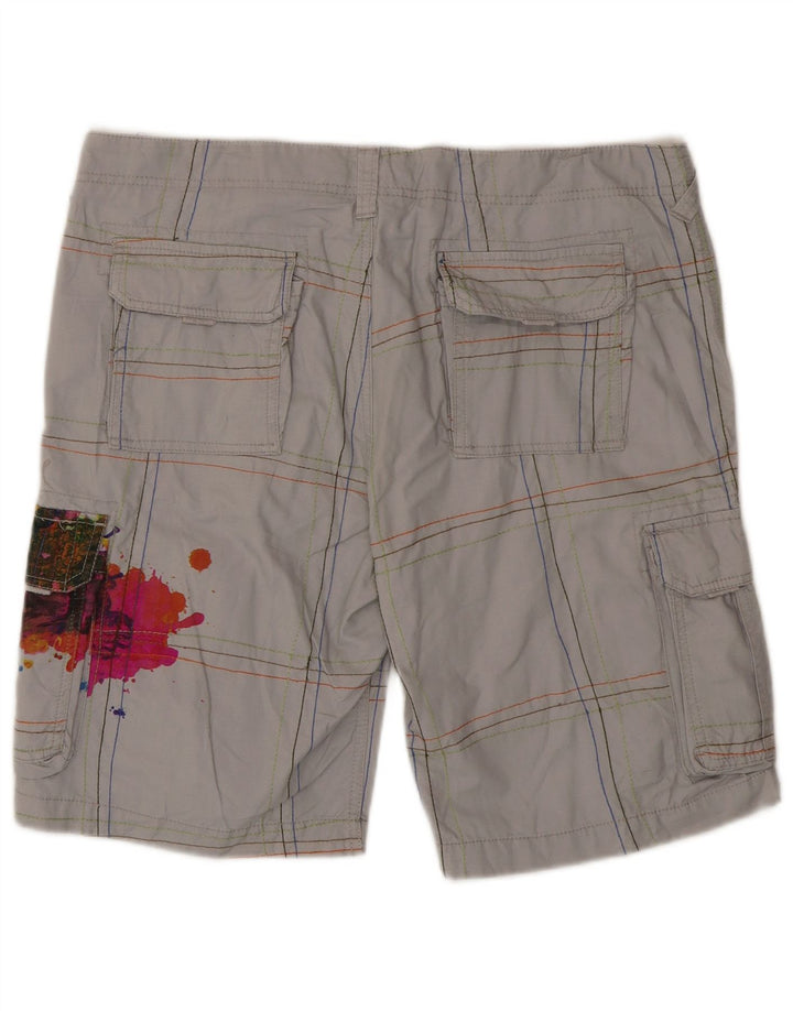 Desigual Herren Graphic Cargo Shorts W36 Große grau karierte Baumwolle