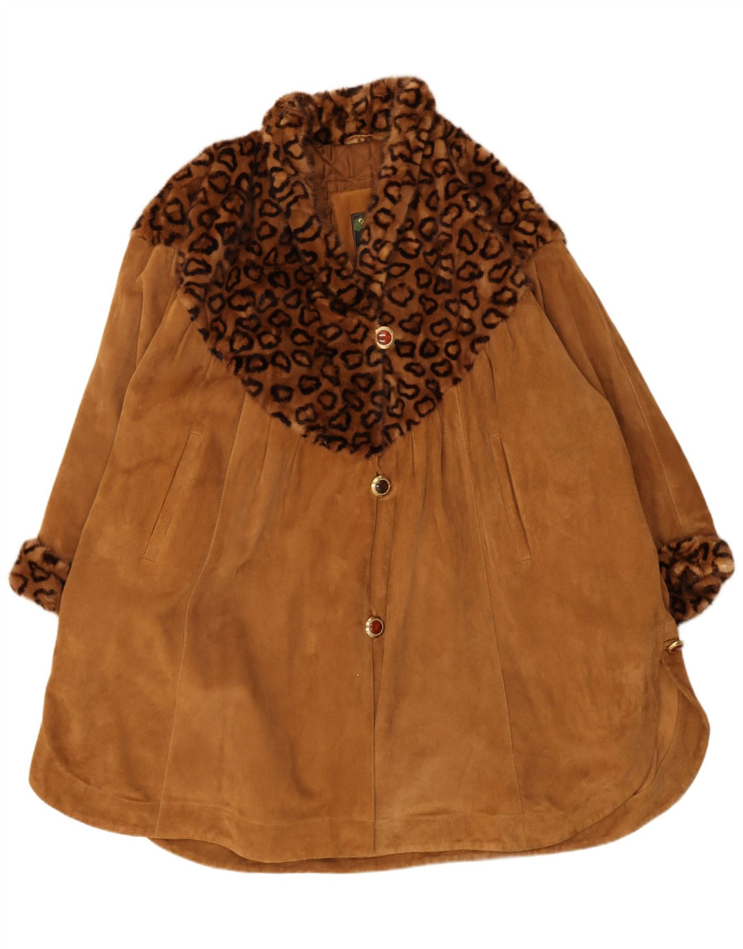 Vintage Damen Übergroßer Wildledermantel IT 44 Mittelbrauner Tierdruck