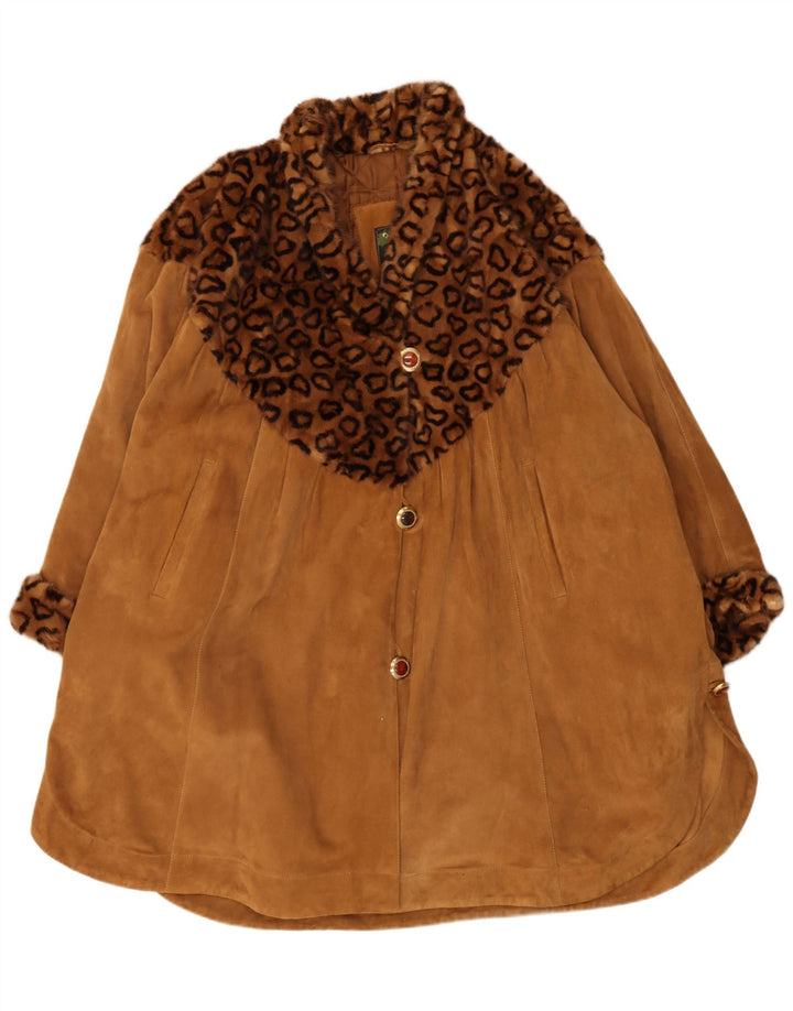 Vintage Damen Übergroßer Wildledermantel IT 44 Mittelbrauner Tierdruck