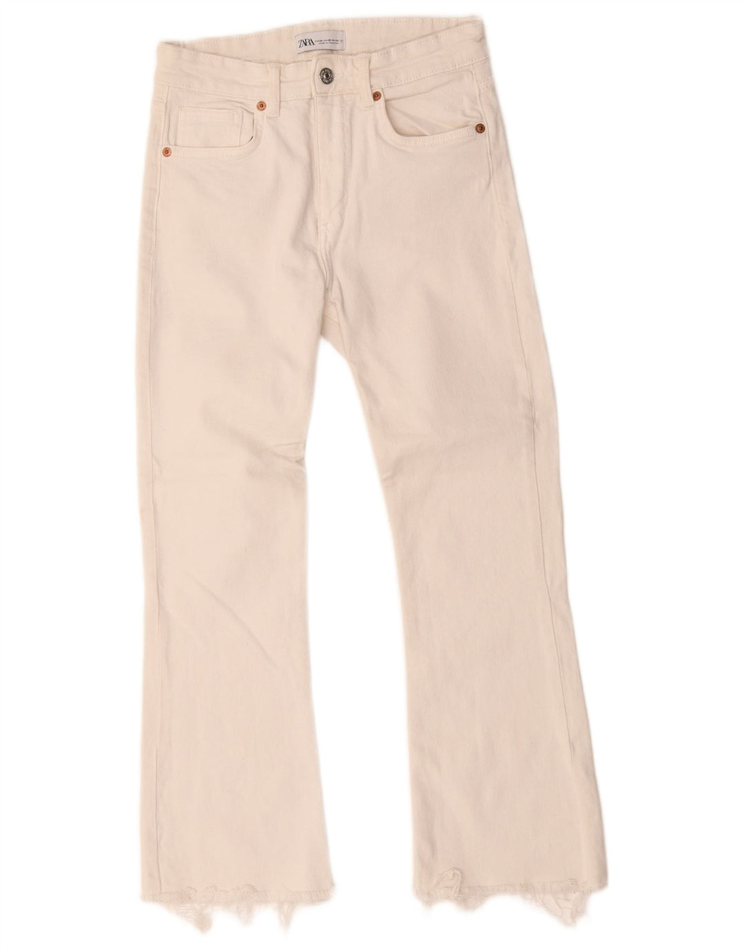 Zara Damen Bootcut Jeans EU 38 Small W28 L25 Weiße Baumwolle