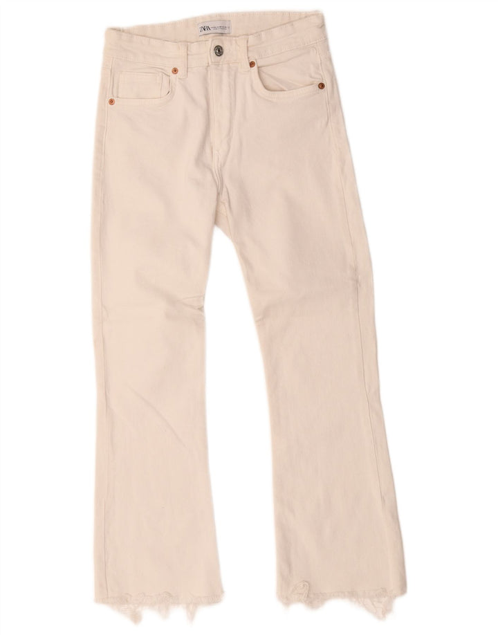 Zara Damen Bootcut Jeans EU 38 Small W28 L25 Weiße Baumwolle