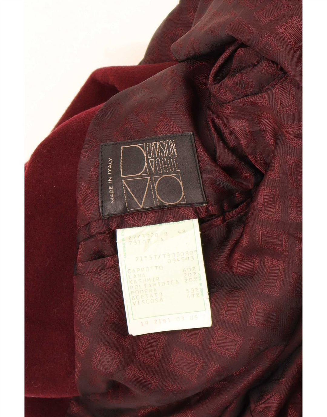Division Vogue Herrenmantel IT 48 mittlere burgunderrote Wolle