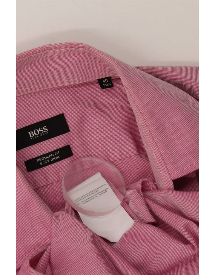 Hugo Boss Herren-Hemd in normaler Passform, Größe 40, 15 1/2, mittelrosa, Baumwolle