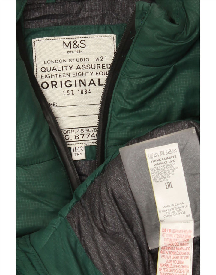 Marks & Spencer Wattierte Weste für Jungen mit Kapuze, 11–12 Jahre, grünes Polyester