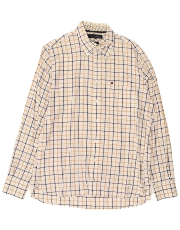 Tommy Hilfiger Herrenhemd Medium Off White Check Baumwolle 80er Jahre
