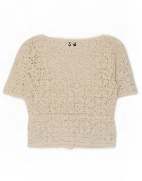 Sasha Womens Crop Short Sleeve Crochet Bolero Top UK 14 Großes weißes Blumenmuster