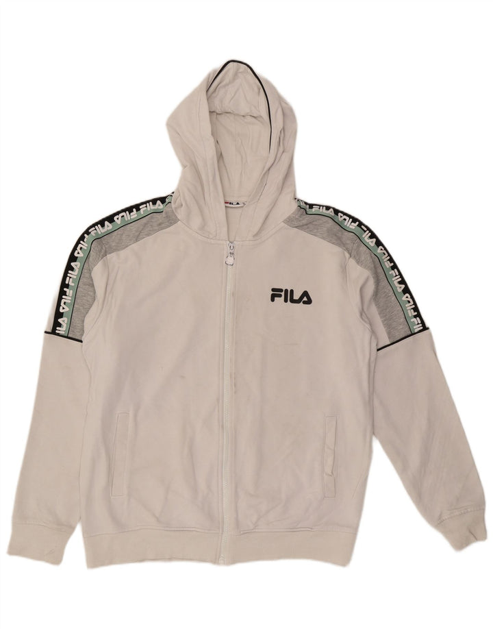 FILA Herren-Kapuzenpullover mit grafischem Reißverschluss, groß, weiße Blockfarben-Baumwolle
