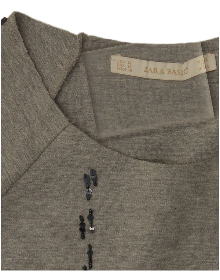 Zara Damen-Oversize-Top mit 3/4-Ärmeln, UK-Größe 14, mittelgrau kariert