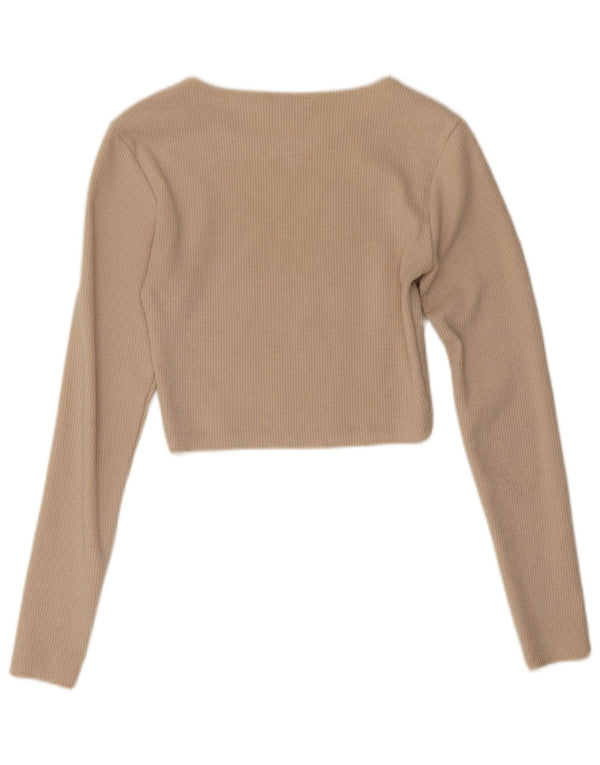 Zara Womens Crop Top Long Sleeve UK 12 Medium Beige