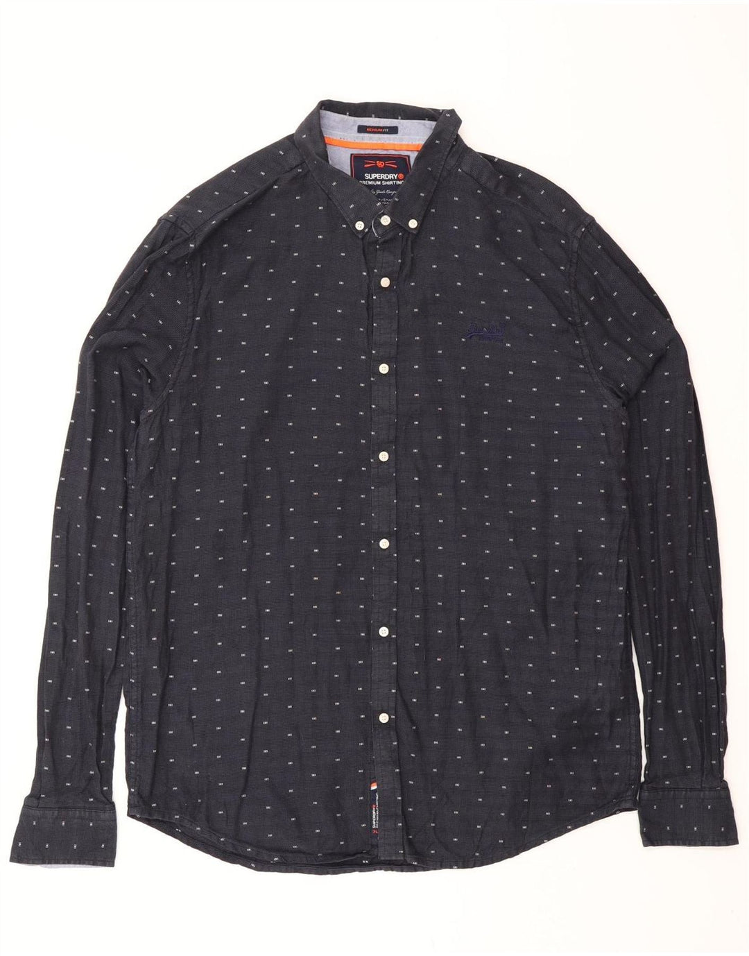 SUPERDRY Herren-Hemd in normaler Passform XL aus marineblau gepunkteter Baumwolle