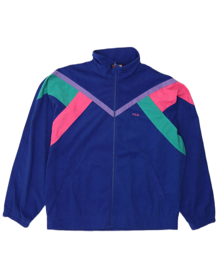 Fila Herren-Trainingsanzug-Oberjacke IT 56 XL Blaues Colourblock-Polyester