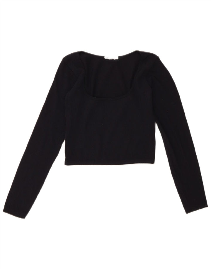 Zara Damen Langarm-Crop-Top UK 16 Large Marineblau