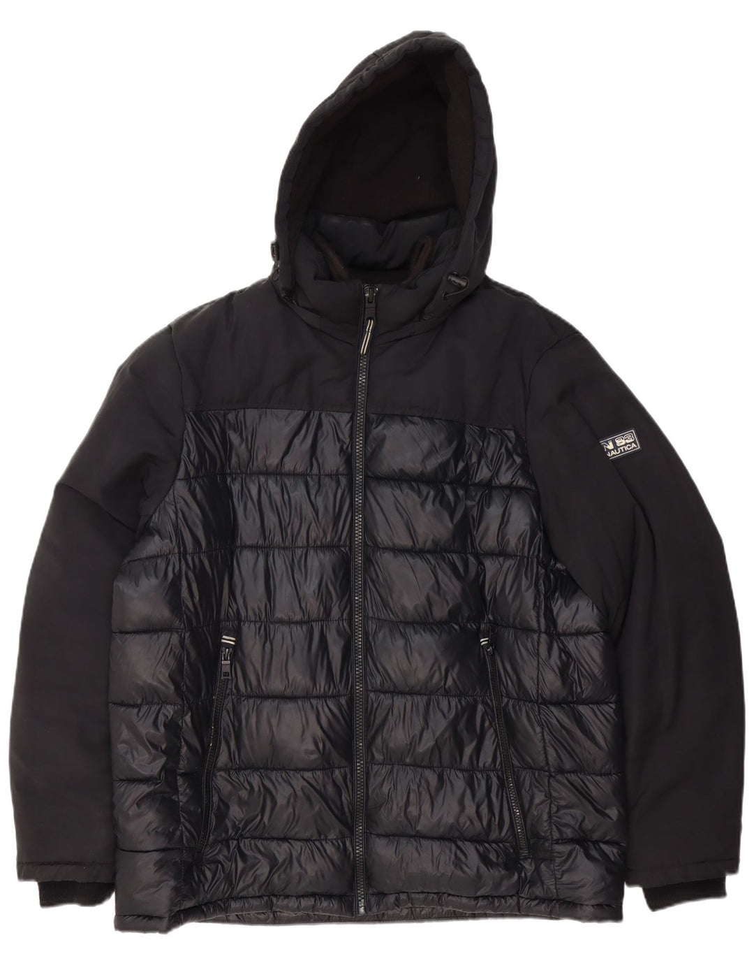NAUTICA Mens Hooded Padded Jacket UK 42 XL Black Polyester