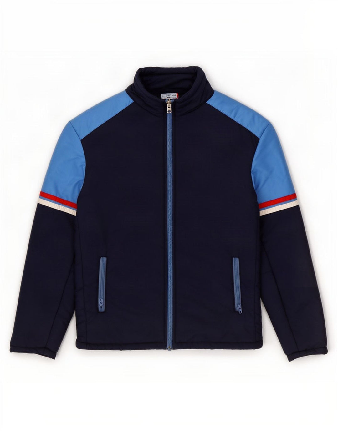 MARILENA Wattierte Herrenjacke UK 38 Mittelmarineblaues Colourblock-Polyamid