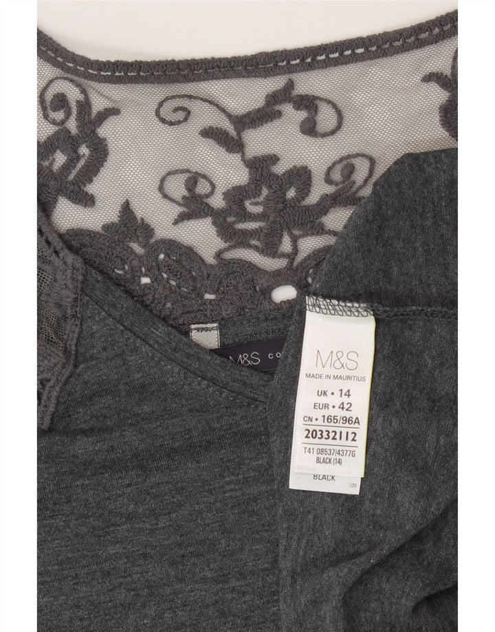 Marks & Spencer Damen-Blusenoberteil, UK-Größe 44, Größe L, grau, geblümt, Polyester