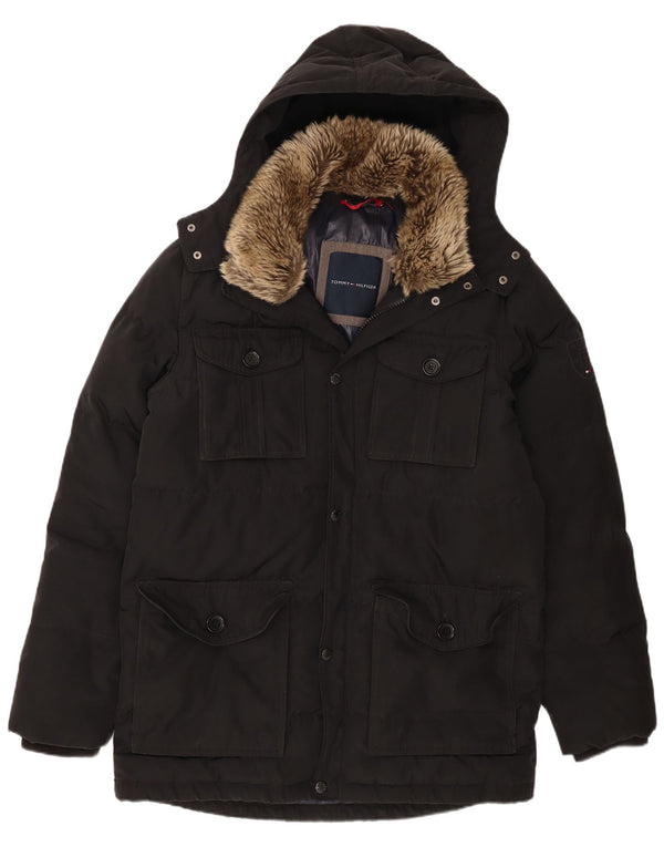 Tommy Hilfiger Herren-Mantel mit Kapuze, gepolstert, UK 42, XL, Schwarz, Polyester