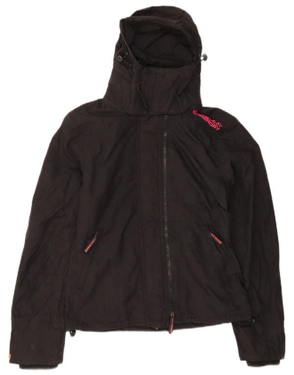 Superdry Womens Hooded Windbreaker Jacket UK 10 Small Black Nylon