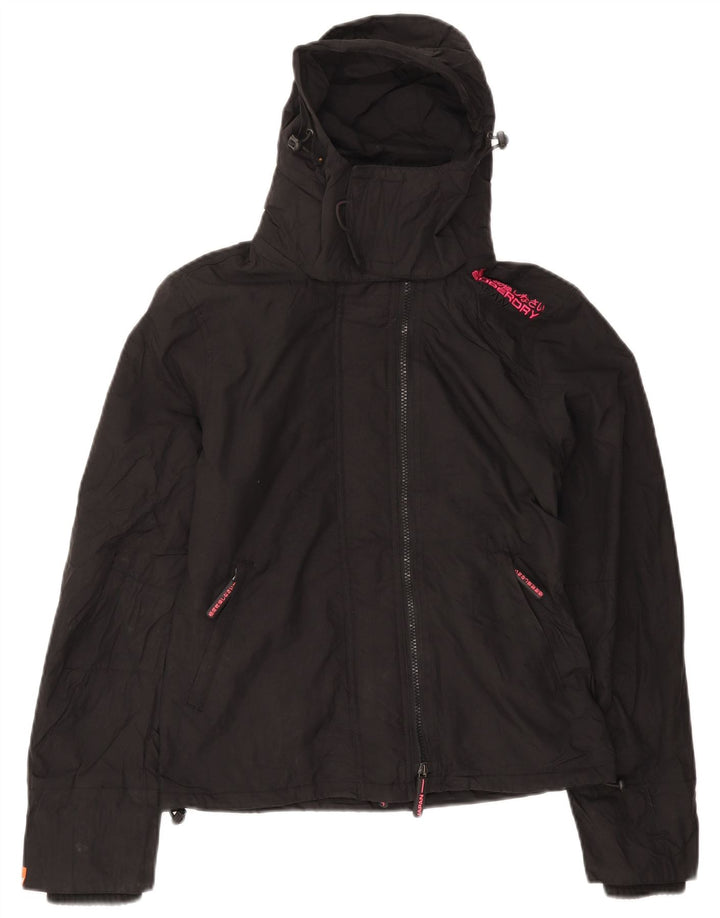 Superdry Damen-Windbreakerjacke mit Kapuze, UK 10, Größe S, schwarzes Nylon