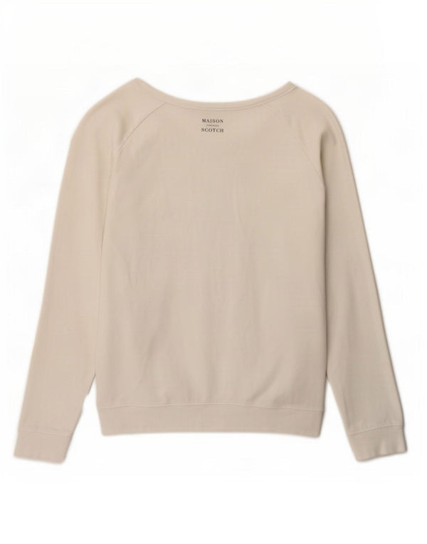 Maison Scotch Damen Malibu Graphic Sweatshirt Pullover Größe 1 XS Weiß