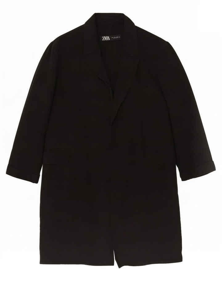 Zara Womens Open Overcoat UK 16 Large Schwarz Lyocell