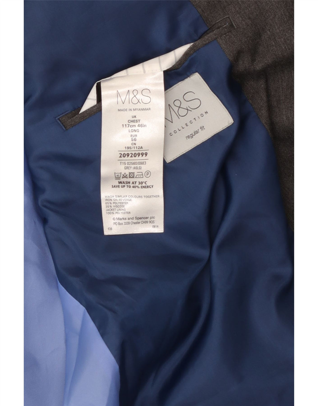 MARKS & SPENCER Herren-Blazer mit 2 Knöpfen, reguläre Passform, UK 46, XL, Grau