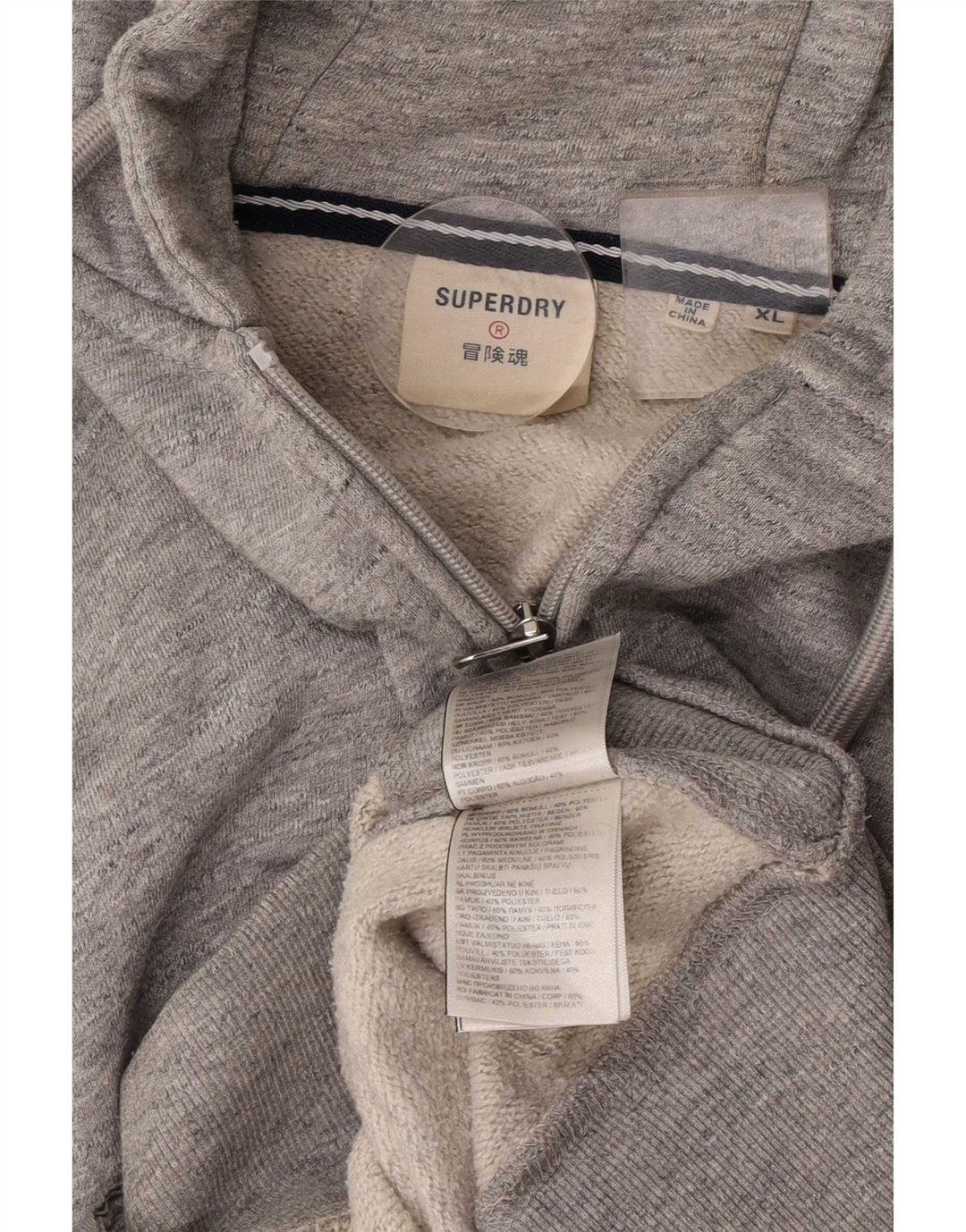 Superdry Herren-Kapuzenpullover mit Reißverschluss, XL, graue Baumwolle