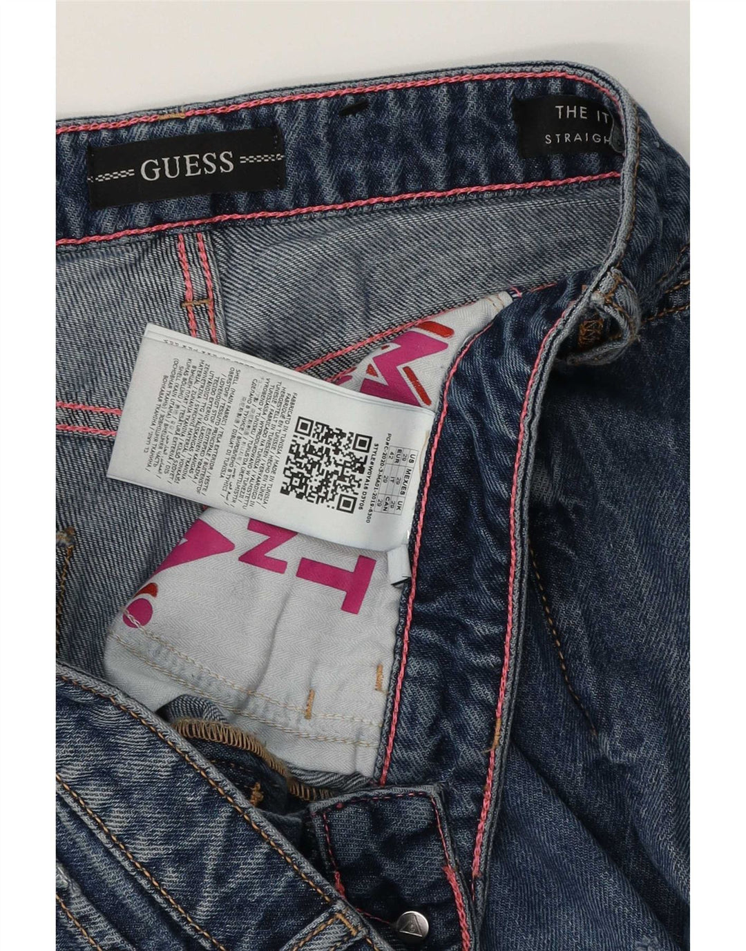 Guess Damen Distressed Straight Jeans 29 L30 Blaue Baumwolle