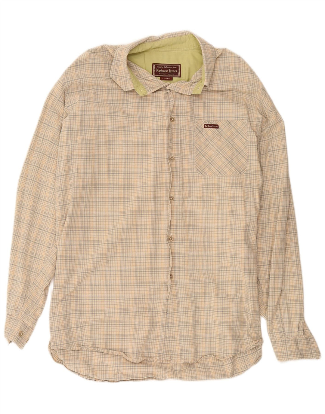 Marlboro Classics Herrenhemd 2XL Beige kariert Baumwolle