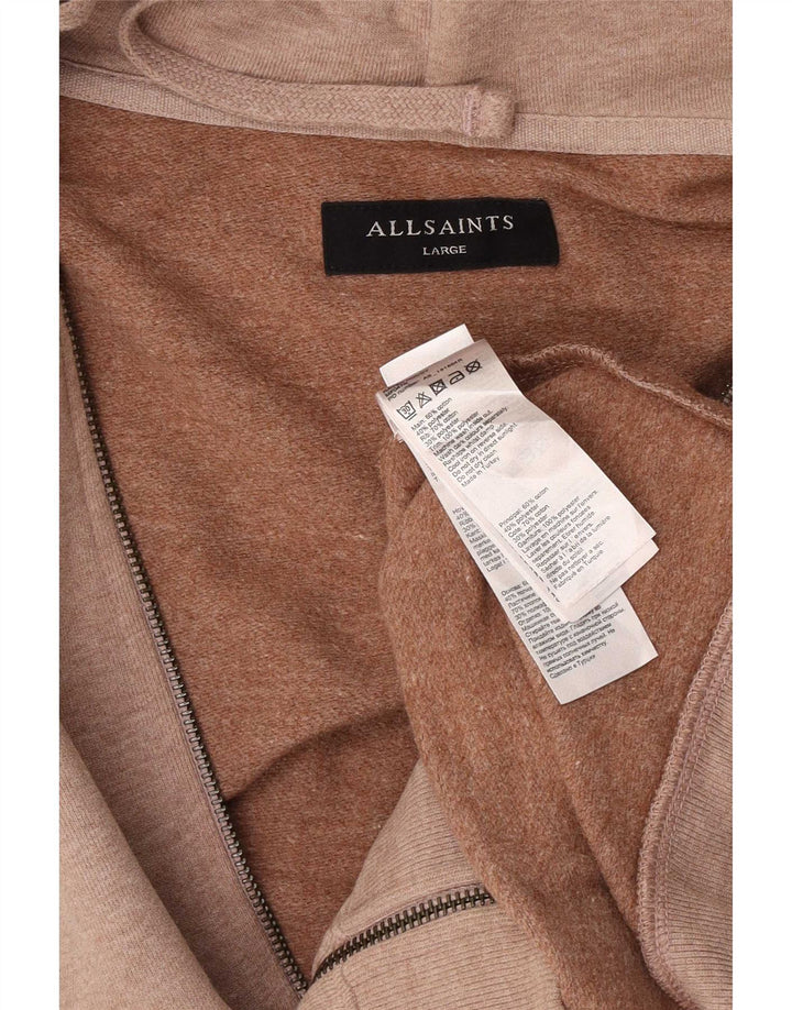 All Saints Herren-Kapuzenpullover mit Reißverschluss, groß, braune Baumwolle