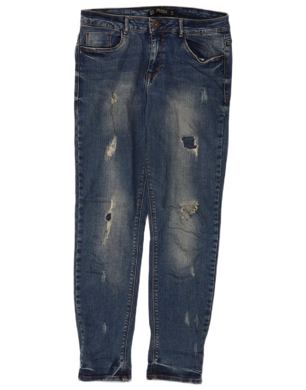 Zara Damen Trafaluc Distressed Slim Jeans EU 38 Small W28 L28 Blau
