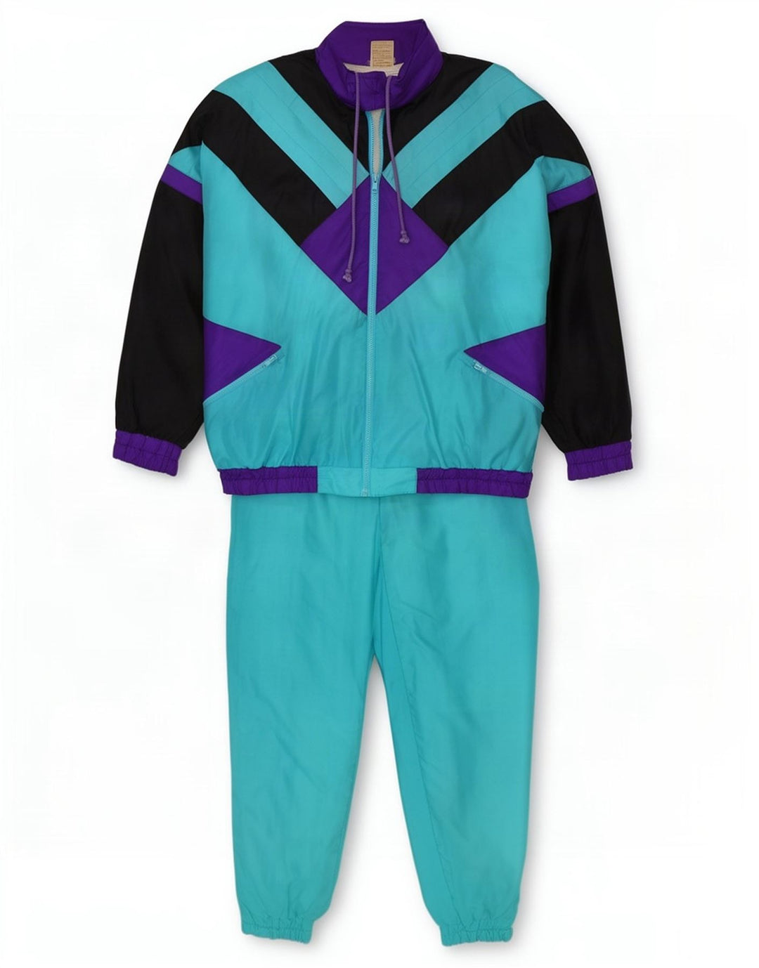 Vintage Herren-Trainingsanzug XL Blau Colourblock Polyamid Retro