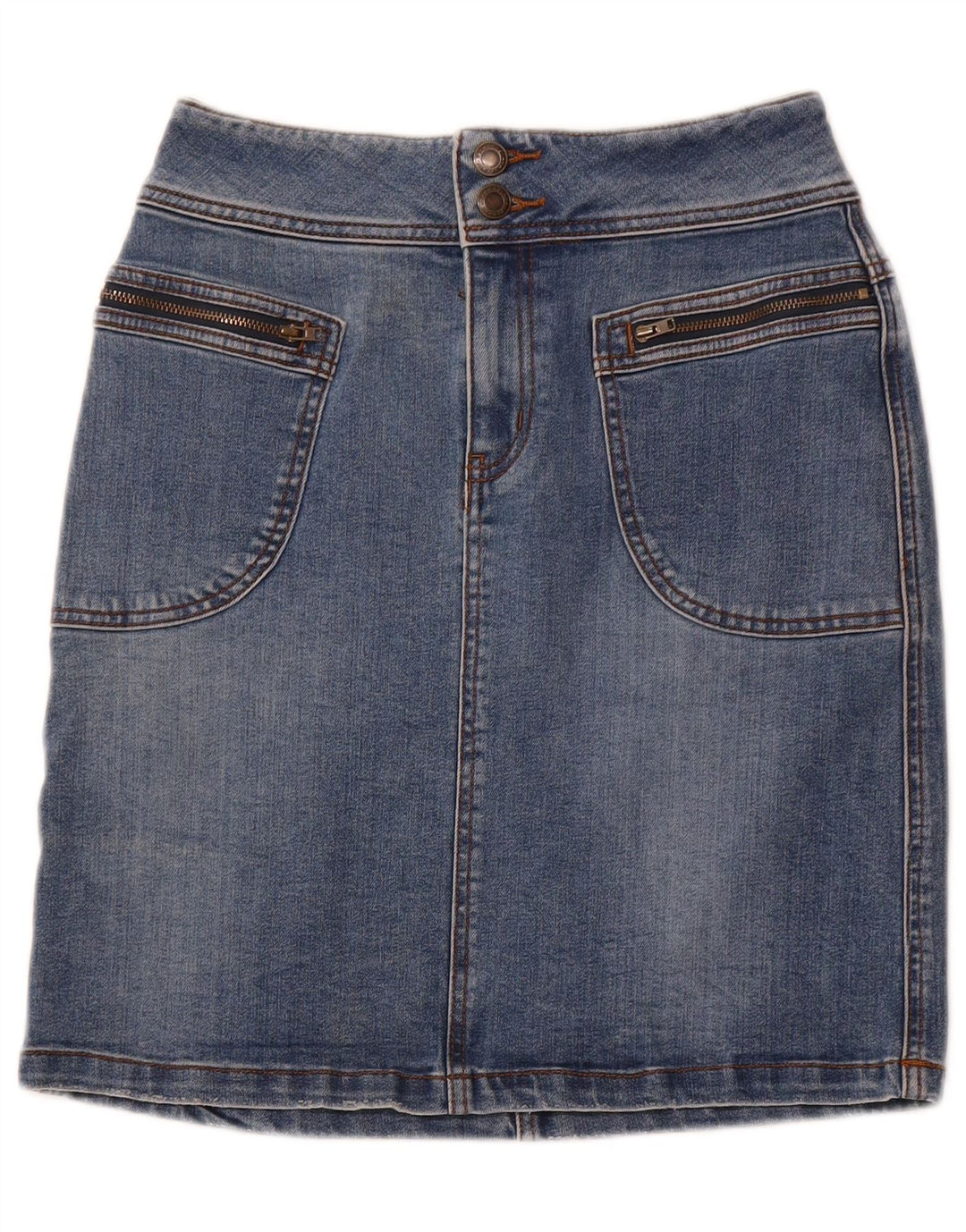 PRANA Damen-Jeansrock mit hoher Taille, US 2 XS W26, blaue Baumwolle
