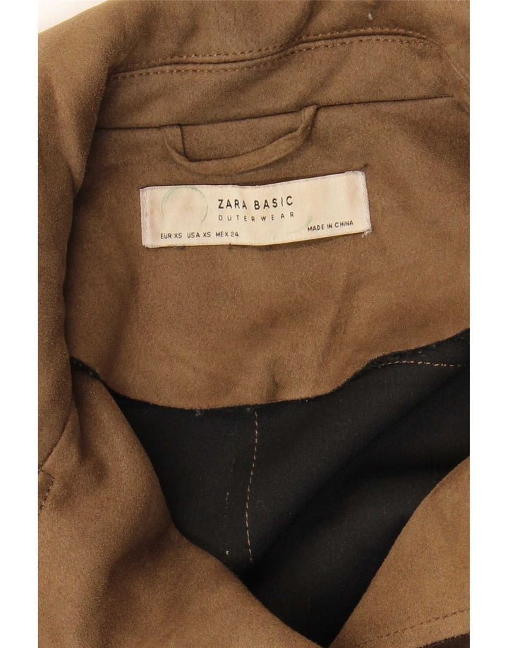 Zara Damen Crop Bikerjacke UK 6 XS Braun