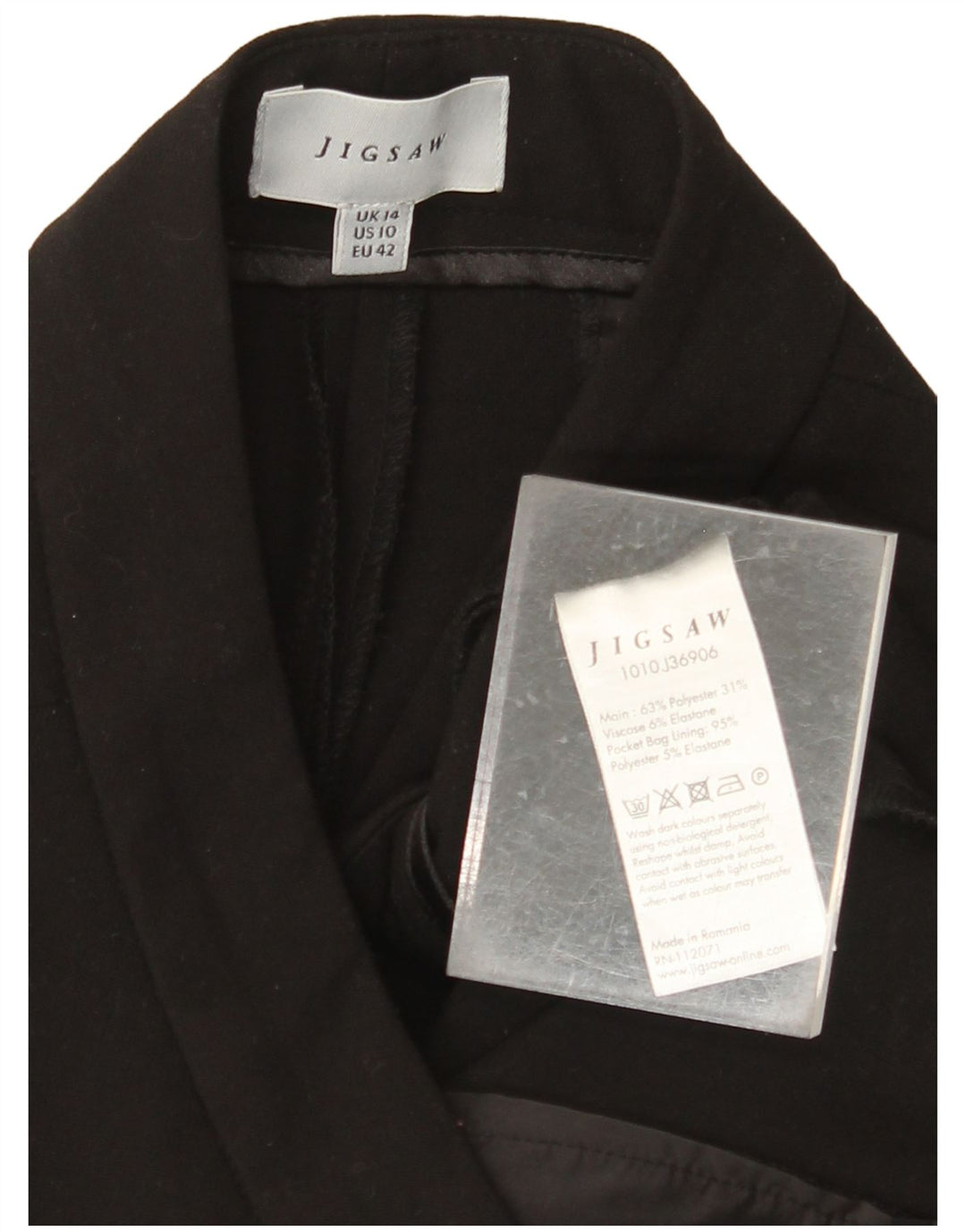 JIGSAW Gerade geschnittene Hose für Damen, UK 14, Größe L, W34, L25, Schwarz