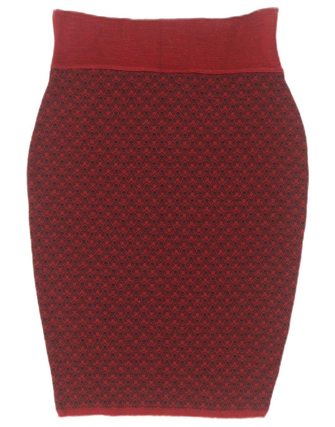 Sevres Damen-Bleistiftrock mit abstraktem Muster IT 44 Medium W28 Burgunderrote Wolle