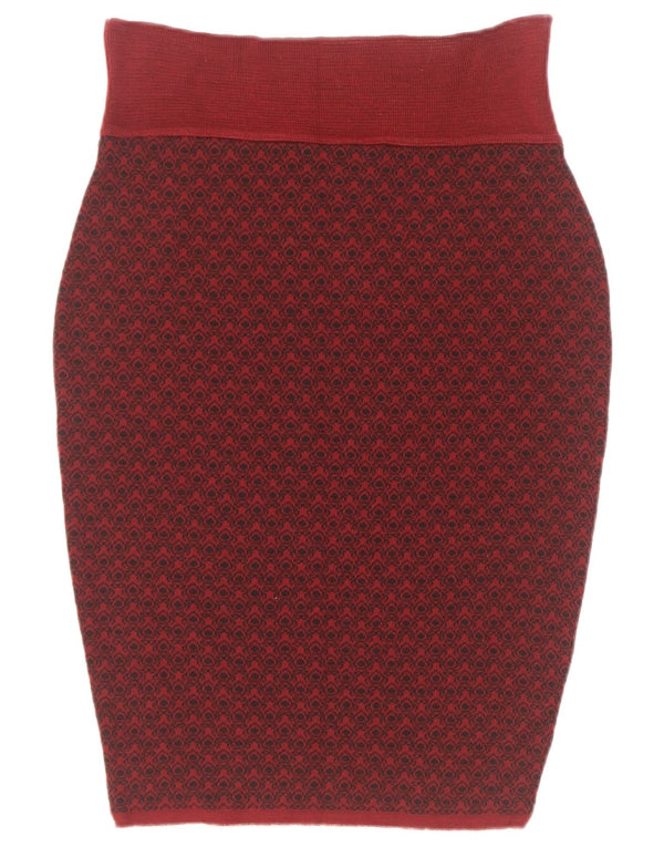 Sevres Damen-Bleistiftrock mit abstraktem Muster IT 44 Medium W28 Burgunderrote Wolle
