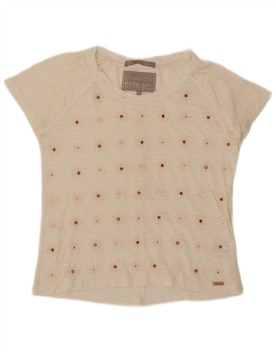 SUPERDRY Damen T-Shirt Top UK 10 Small Weiße Baumwolle