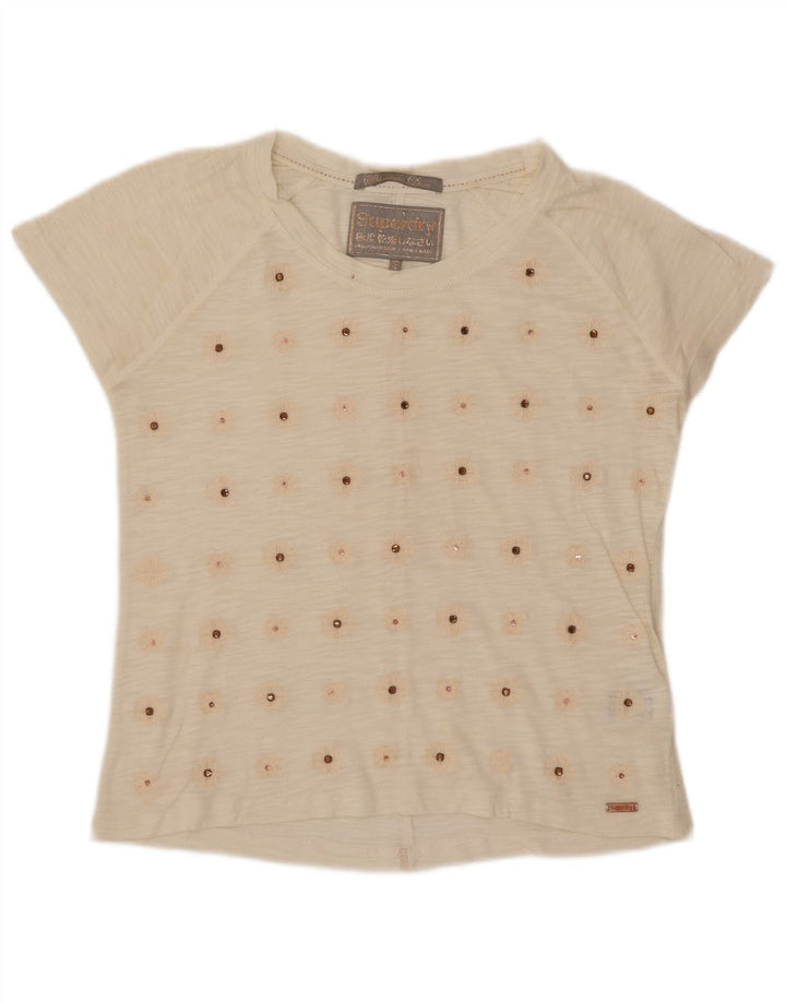 SUPERDRY Damen T-Shirt Top UK 10 Small Weiße Baumwolle