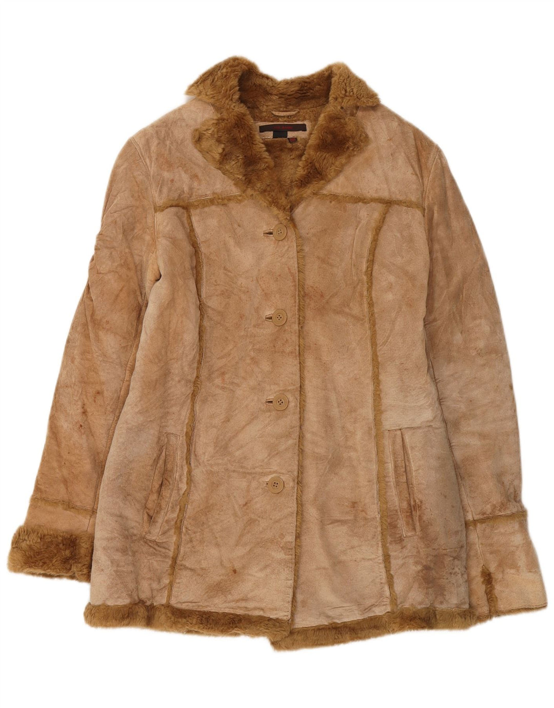 Zara Damen Lammfelljacke UK 14 Medium Beige Leder