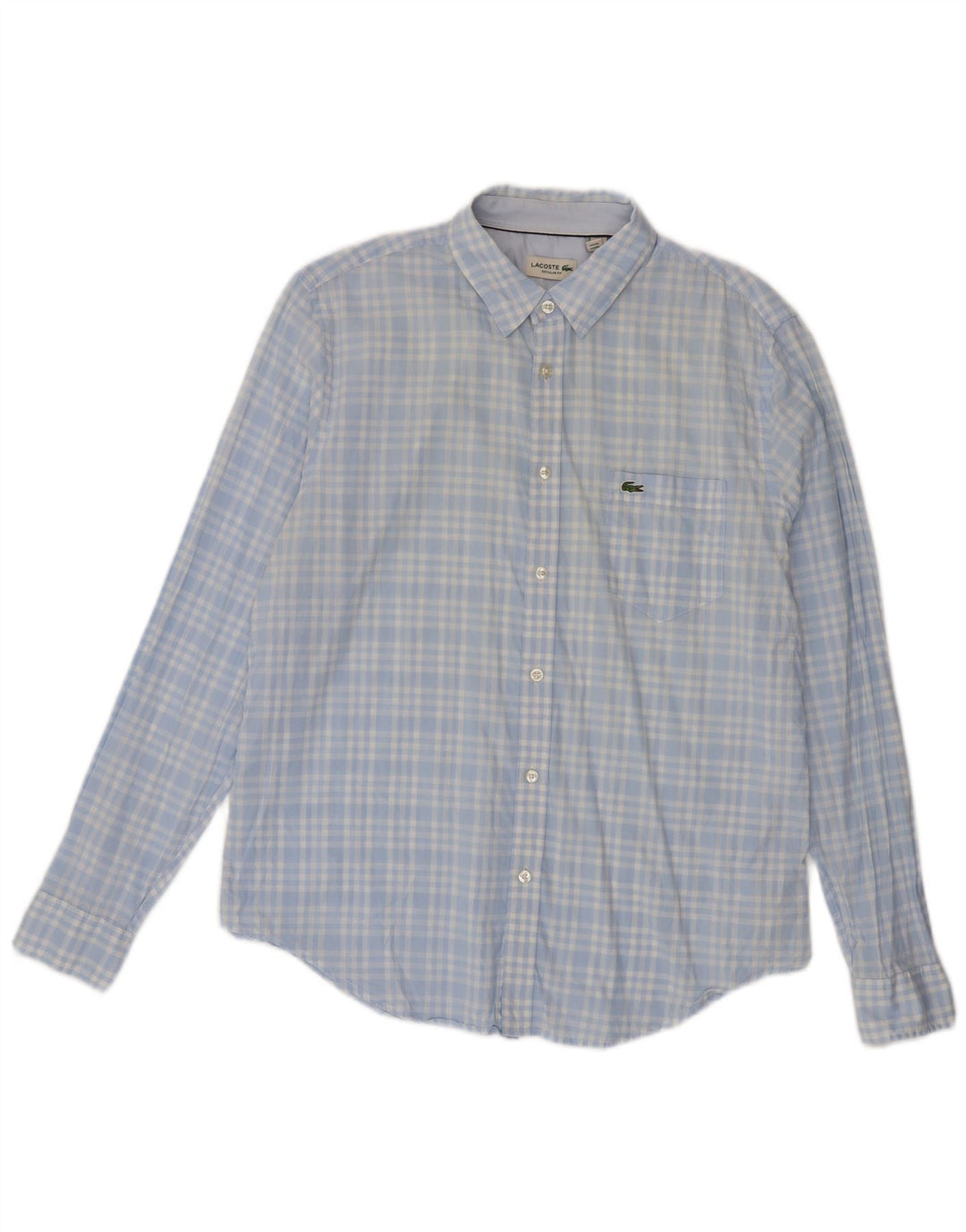 Lacoste Herren-Hemd mit normaler Passform, Größe 42, groß, blau kariert, Baumwolle