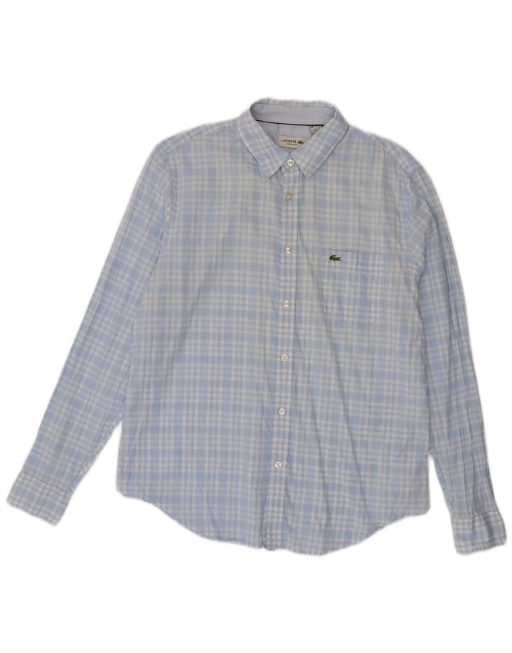 Lacoste Herren-Hemd mit normaler Passform, Größe 42, groß, blau kariert, Baumwolle