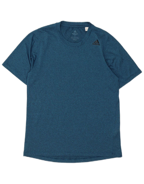 Adidas Herren Climalite T-Shirt Top Small Marineblau gestreift Polyester