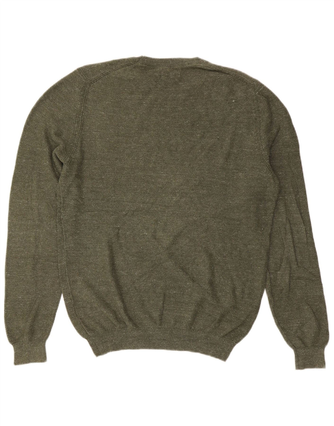 Massimo Dutti Herren-Pullover mit Rundhalsausschnitt, groß, Khaki, Baumwolle
