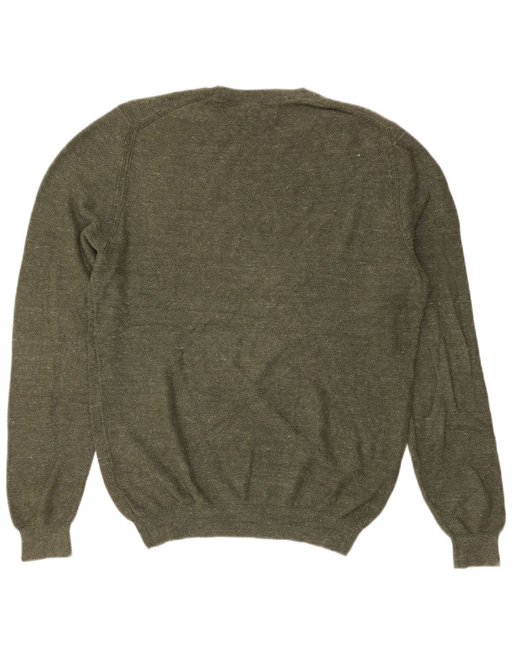 Massimo Dutti Herren-Pullover mit Rundhalsausschnitt, groß, Khaki, Baumwolle