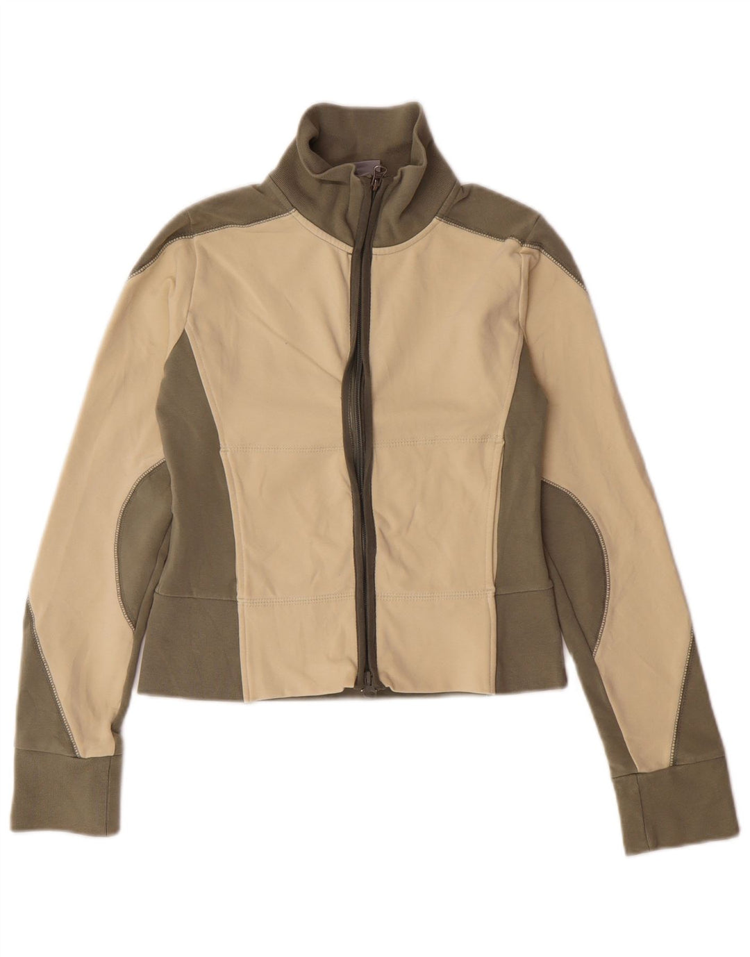 NIKE Womens Crop Trainingsanzug Top Jacke UK 8/10 Small Beige Colourblock