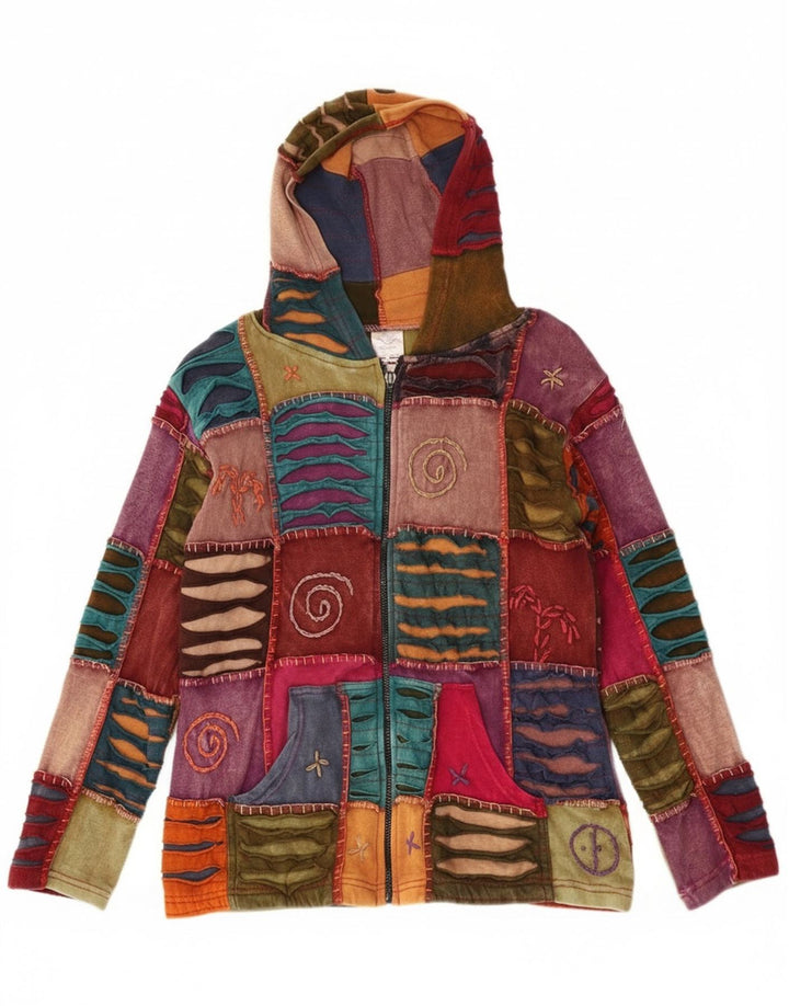 Vintage Damen Crazy Pattern Zip Hoodie Pullover UK 18 XL Mehrfarbig Bohe