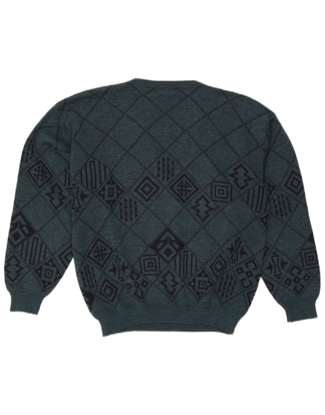 Lewinger Herren-Pullover mit V-Ausschnitt aus mittelgrüner, geometrischer Wolle