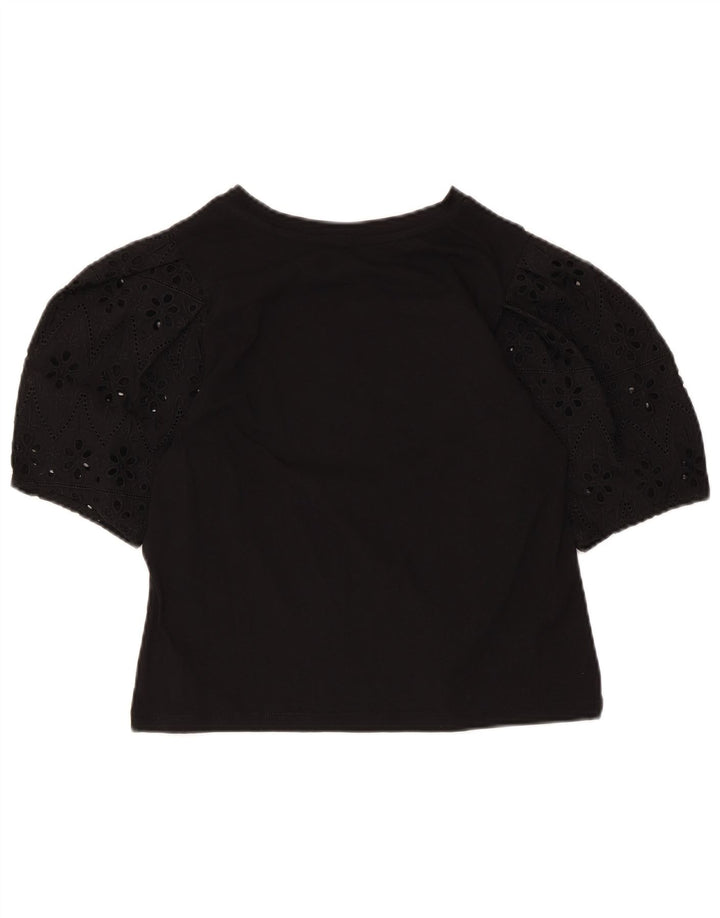 Zara Damen Crop Bluse Top UK 10 Small Schwarz