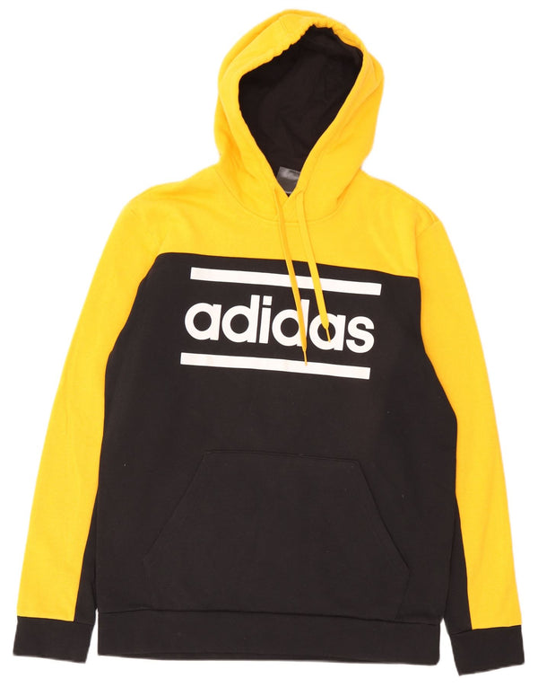 Adidas Mens Graphic Hoodie Jumper Large Yellow Colourblock Cotton